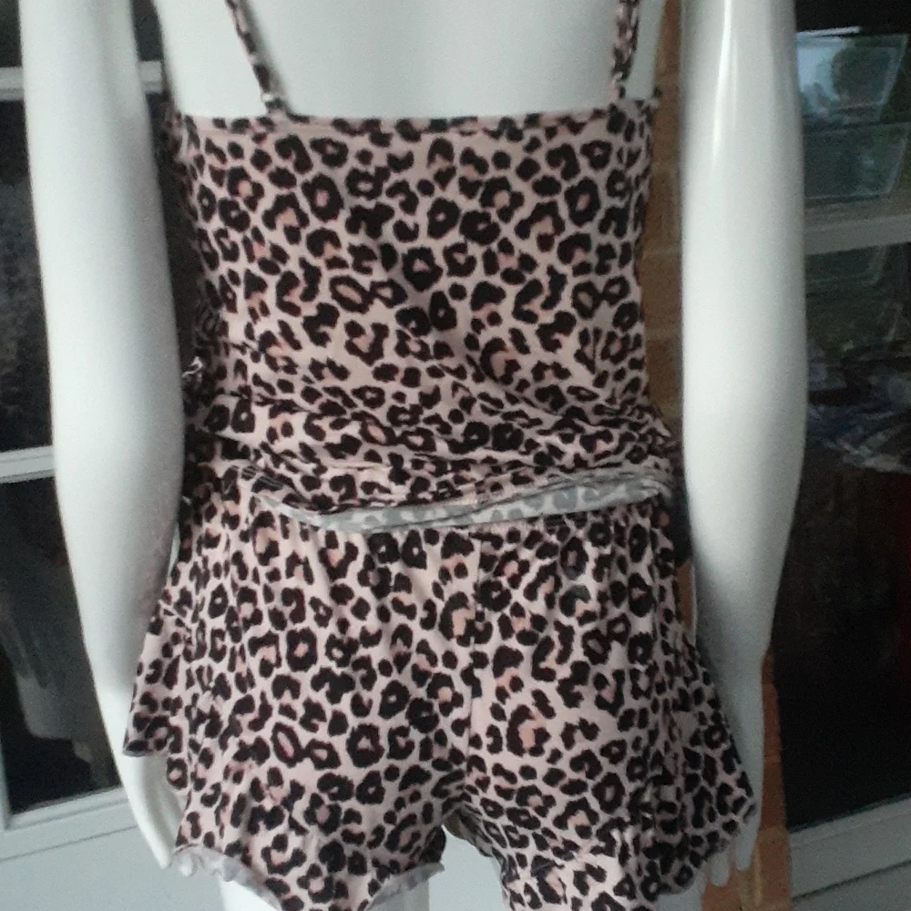 Jessica Simpson Leopard Print Cami Shorts Pajama Set Ruffle Trim Lounge SIZE S